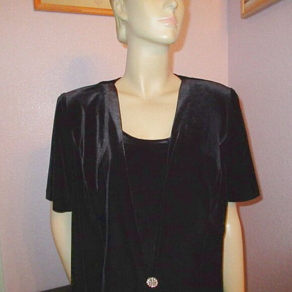 Vtg Black Velvet Dress With Cardigan Size L P Layered Rhinestones Whimsigoth 80s - Picture 2 of 12